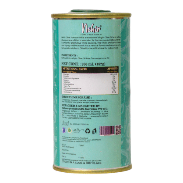 nehir pomace olive oil 200ml – premium quality for frying, sautéing & indian cooking